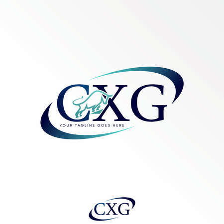 letter or writing CGX serif font with line buffalo and cutting shape image graphic icon logo design abstract concept vector stock. Can be used as a symbol related to initial or animalのイラスト素材