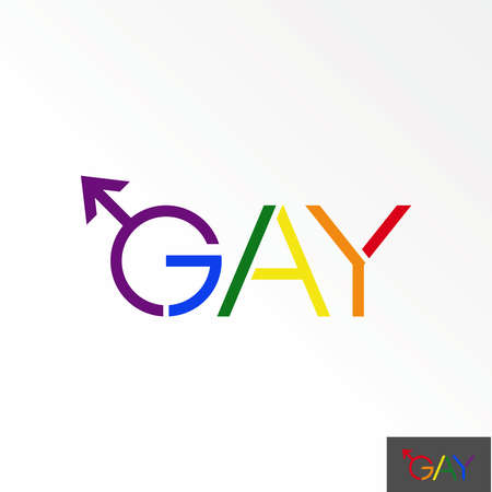 Writing GUY sans serif font with colors and arrow on letter or word G image graphic icon logo design abstract concept vector stock. Can be used as a symbol related to initial or communityのイラスト素材