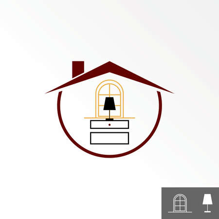 Simple roof house or home with window, table or sideboard, and study lamp image graphic icon logo design abstract concept vector stock. Can be used as a symbol related to property or interiorのイラスト素材