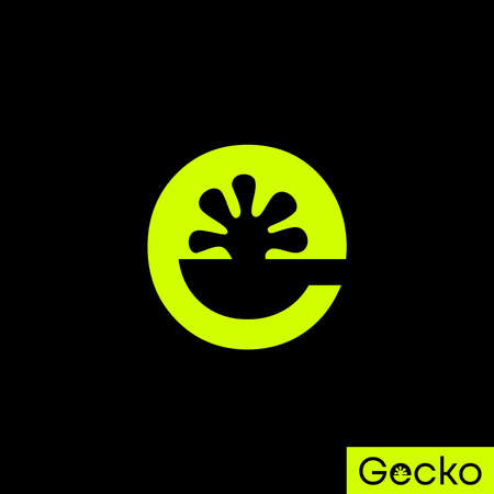Letter or word E sans serif font with gecko hand inside image graphic icon logo design abstract concept vector stock. Can be used as a symbol related to initial or reptile animalのイラスト素材