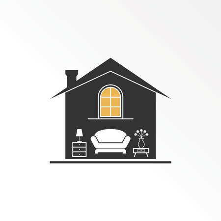 Simple and unique small house with window, sofa, table, flower vase image graphic icon logo design abstract concept vector stock. Can be used as a symbol related to interior or decorのイラスト素材