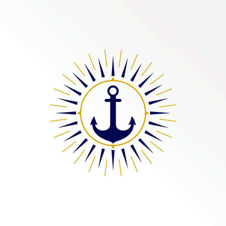 Simple and unique anchor with circle compass or around sun ray image graphic icon logo design abstract concept vector stock. Can be used as a symbol related to sailor or beachのイラスト素材