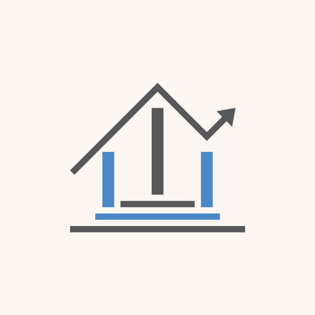 Simple and unique home with arrow trading and stairs image graphic icon logo design abstract concept vector stock. Can be used as a symbol related to property or developmentのイラスト素材