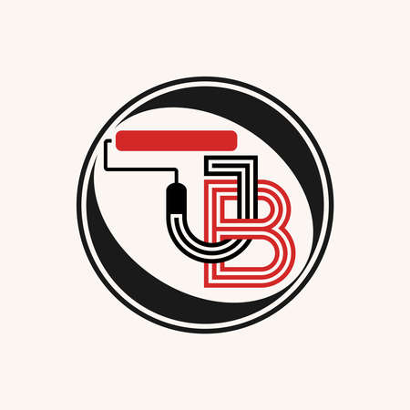 Unique letter or word JB sans serif line out font on connect with paint roller image graphic icon logo design abstract concept vector stock. Can be used symbol related to initialのイラスト素材