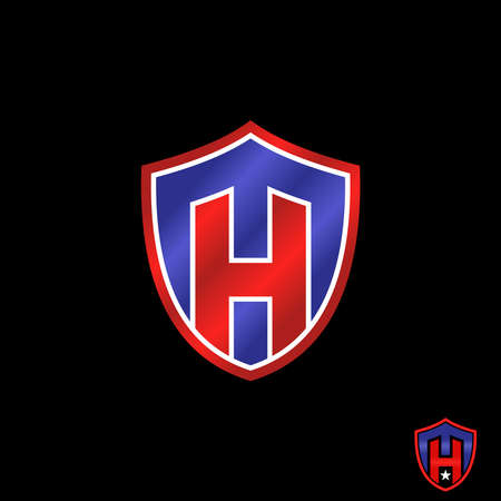 Simple and unique shield or guard emblem with letter or word H font inside image graphic icon logo design abstract concept vector stock. Can be used as symbol related to sport or mのイラスト素材
