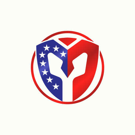 Simple but unique emblem with letter or word M font inside like trojan helmet image graphic icon logo design abstract concept vector stock. Can be used as symbol related to army orのイラスト素材