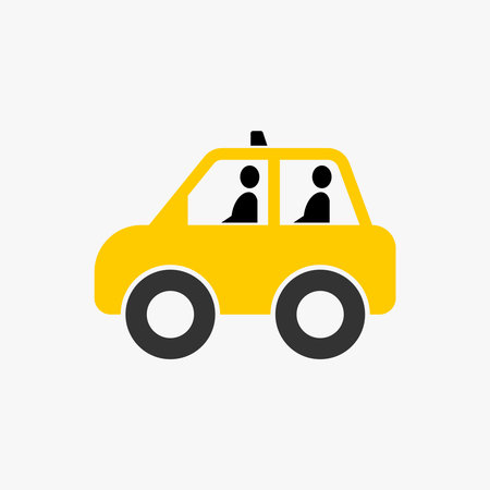 Simple and unique small taxi car with two passengers image graphic icon logo design abstract concept vector stock. Can be used as symbol related to transportation or mobileのイラスト素材
