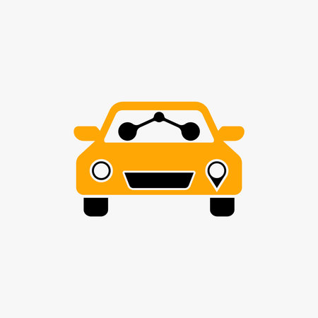 Simple and unique front small taxi car with two passengers image graphic icon logo design abstract concept vector stock. Can be used as symbol related to transportationのイラスト素材