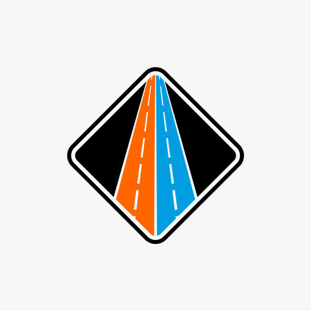 Simple and unique two ways or double road on block rectangle image graphic icon logo design abstract concept vector stock. Can be used as symbol related to transportation or sportのイラスト素材