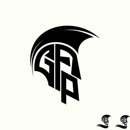 Simple and unique letter or word GFP font like trojan spartan helmet image graphic icon logo design abstract concept vector stock. Can be used as symbol related to sport army or inのイラスト素材