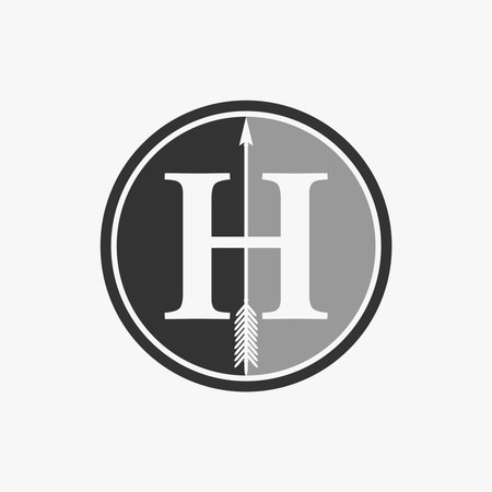 Simple and unique letter or word H serif font with arrow on circle block image graphic icon logo design abstract concept vector stock. Can be used as symbol related to classic or iのイラスト素材