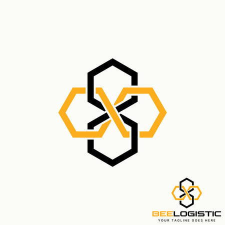 Logo design graphic concept creative abstract premium free vector stock unique lineout bound 4 hexagons like bee house. Related to animal or precisionのイラスト素材