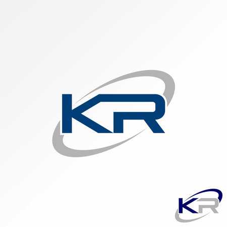Logo design graphic concept creative abstract premium stock vector unique initial KR sans serif font on swoosh ellipse. Related to monogram typographyのイラスト素材