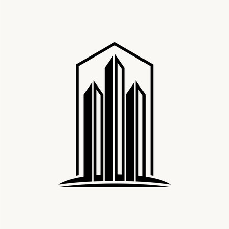 Logo design graphic concept creative premium vector abstract sign unique stock sky building tall line 3D box. Related home house property developmentのイラスト素材