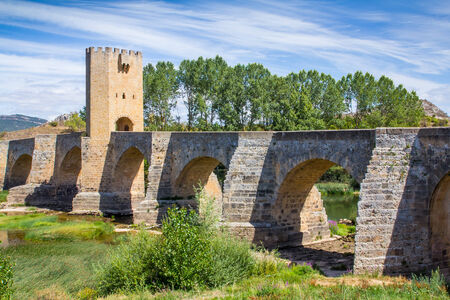The medieval bridge of Froas, Burgos, Spain.の写真素材