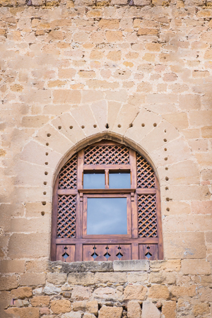 Detail of a medieval window, in a medieval castle in Medina de Pomar, Burgos, Spain.のeditorial素材