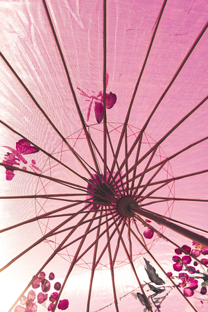 Directly below shot of a japanese ornated umbrellaの写真素材