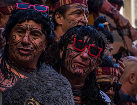 Cadiz, Spain - 3 March 2019: Many local residents dress up for the Cadiz carnival and spend the day singing funny songs on the streets of the city.のeditorial素材