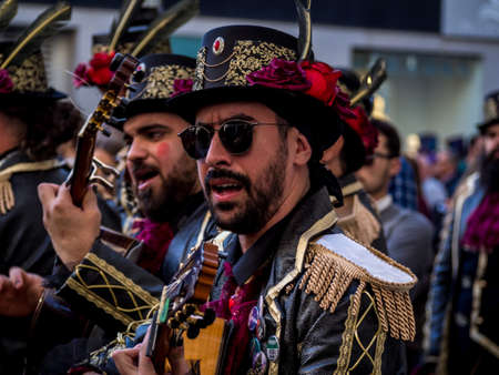 Cadiz, Spain - 3 March 2019: Many local residents dress up for the Cadiz carnival and spend the day singing funny songs on the streets of the city.のeditorial素材