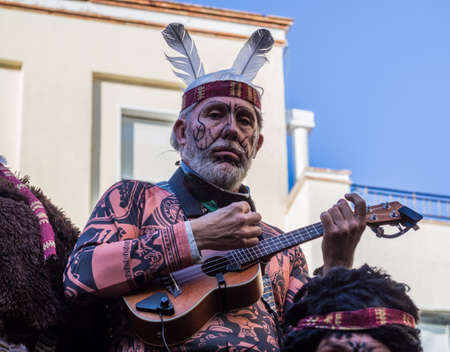 Cadiz, Spain - 3 March 2019: Many local residents dress up for the Cadiz carnival and spend the day singing funny songs on the streets of the city.のeditorial素材