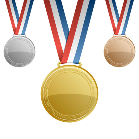 Gold silver bronze blank award medals with ribbonsのイラスト素材