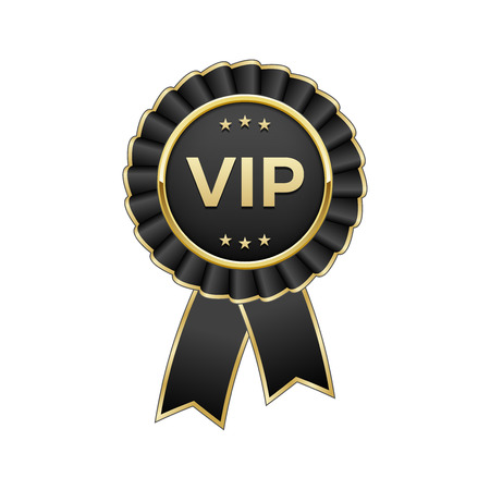Black and gold "Vip" award rosette with ribbonのイラスト素材