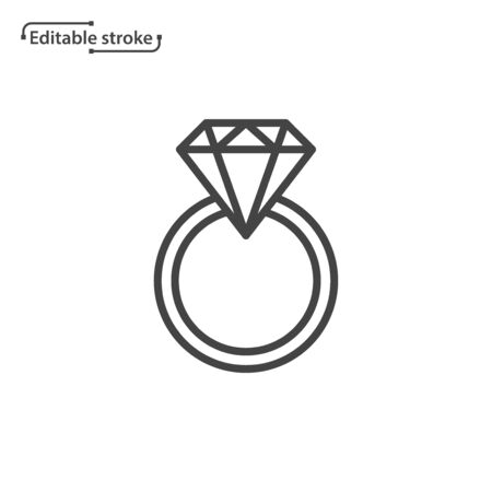 Ring with gemstone line vector icon. Editable stroke.のイラスト素材