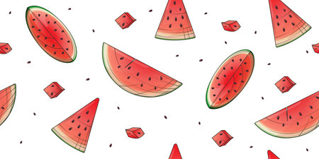 Seamless pattern with vector illustration of watermelons. Bright illustration for design of fabric,...