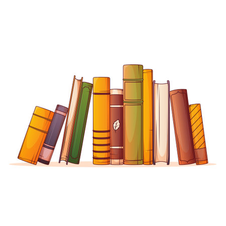 Composition of books. Vector illustration of stack of books isolated on white. Book lover, bookstore, library, cozy home concept.のイラスト素材
