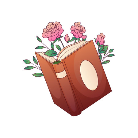 Vector illustration of open book with rose flowers isolated on white.のイラスト素材