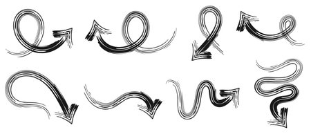 Set of hand drawn vector arrows, pointers, isolated on white background.のイラスト素材