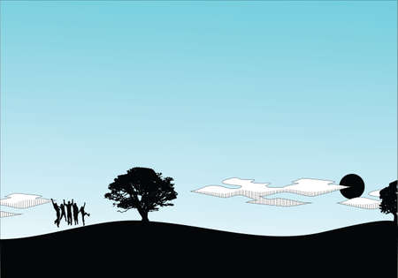 Blue Sky with Silhouetteのイラスト素材