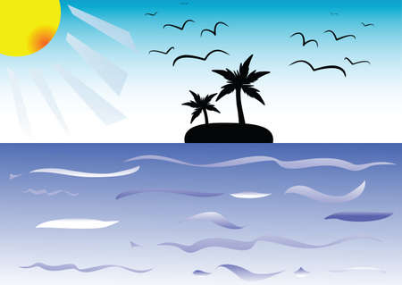 Blue Sea with Island in The Middleのイラスト素材