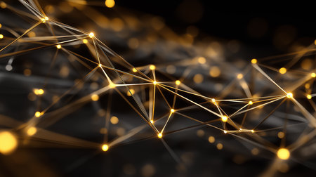 A connected network of nodes and lines representing blockchain technology and digital currency concepts like bitcoin crypto coin currency. Perfect for illustrating innovation and digital finance.の素材