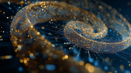 Glittering gold and blue spiral abstract background for your creative projects. Featuring bitcoin crypto coin and crypto currency art.の素材