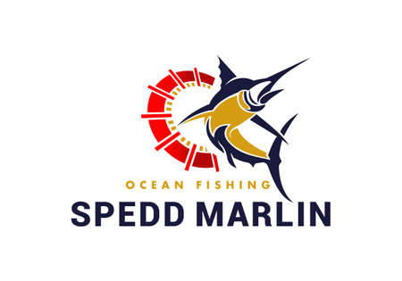 Logo Spedd Marlin With Ocean Fishing Design For Entertainment, Media, Adventure Fishing Clubのイラスト素材