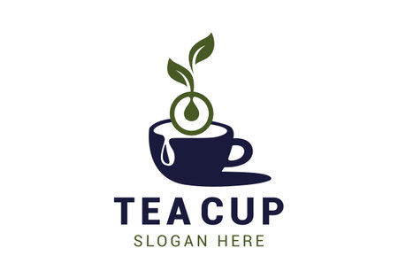 Logo Tea Cup With Leaf Green For Restaurant Beverages And Foodのイラスト素材