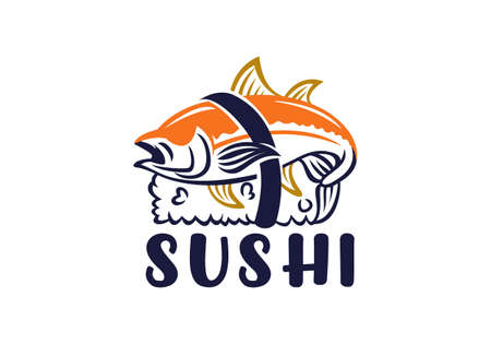 Logo Sushi With Tuna Fish For Restaurant Beverages And Foodのイラスト素材