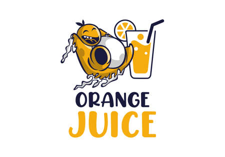 Logo Orange Juice With Mascot Cute For Restaurant Beverages And Foodのイラスト素材