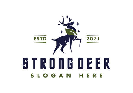 Logo Strong Deer With Leaf Green General Good For Any Industryのイラスト素材