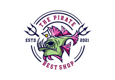 Logo Pirate Fish With Circle For Fashion Entertainment And Mediaのイラスト素材