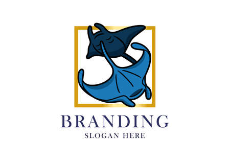 Logo Two Blue Manta With Rectangle For Entertainment And Mediaのイラスト素材