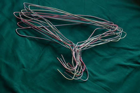 Close-up of a group of colorful electrical wires in a hospitalの写真素材