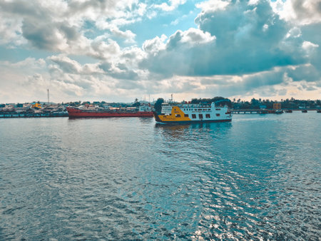 Batam, Indonesia, June 7 2024: passenger ship or ferry from Bintan Island to Batam Islandの写真素材