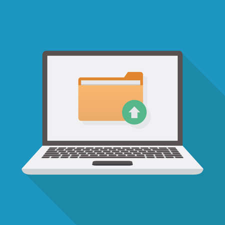 Upload file, laptop, file, arrow, flat design vector illustrationのイラスト素材