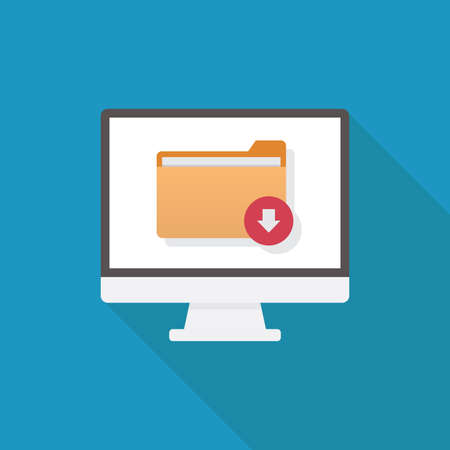 Download file, computer, file, arrow, flat design vector illustrationのイラスト素材