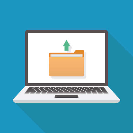 Upload file, laptop, file, arrow, flat design vector illustrationのイラスト素材