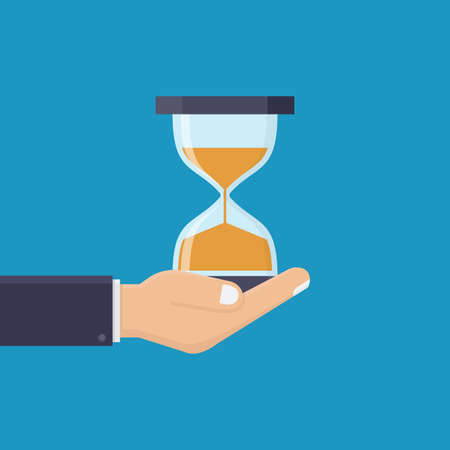 Business hand holding a hourglass, flat design vector illustrationのイラスト素材