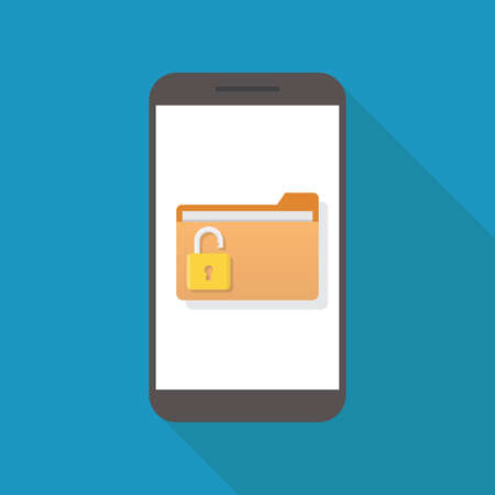Unlock file, smart phone, file, padlock, flat design vector illustrationのイラスト素材