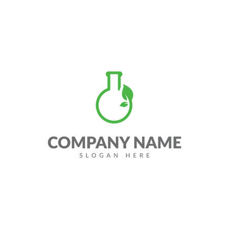 Green lab logo with bottle lab and leaf vector design templateのイラスト素材